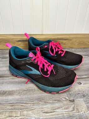 Brooks Womens Revel 5 Running Shoes Hot Pink Blue Grey Athletic Lace Up 7.5 B